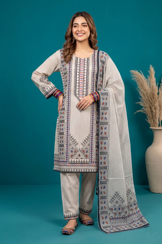 Bin Saeed Inspired Printed Lawn 3-Pcs Stitched Suit