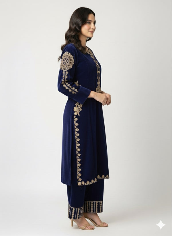 NEW GOLDEN TILLA WORK STITCHED 2PC VELVET DRESS