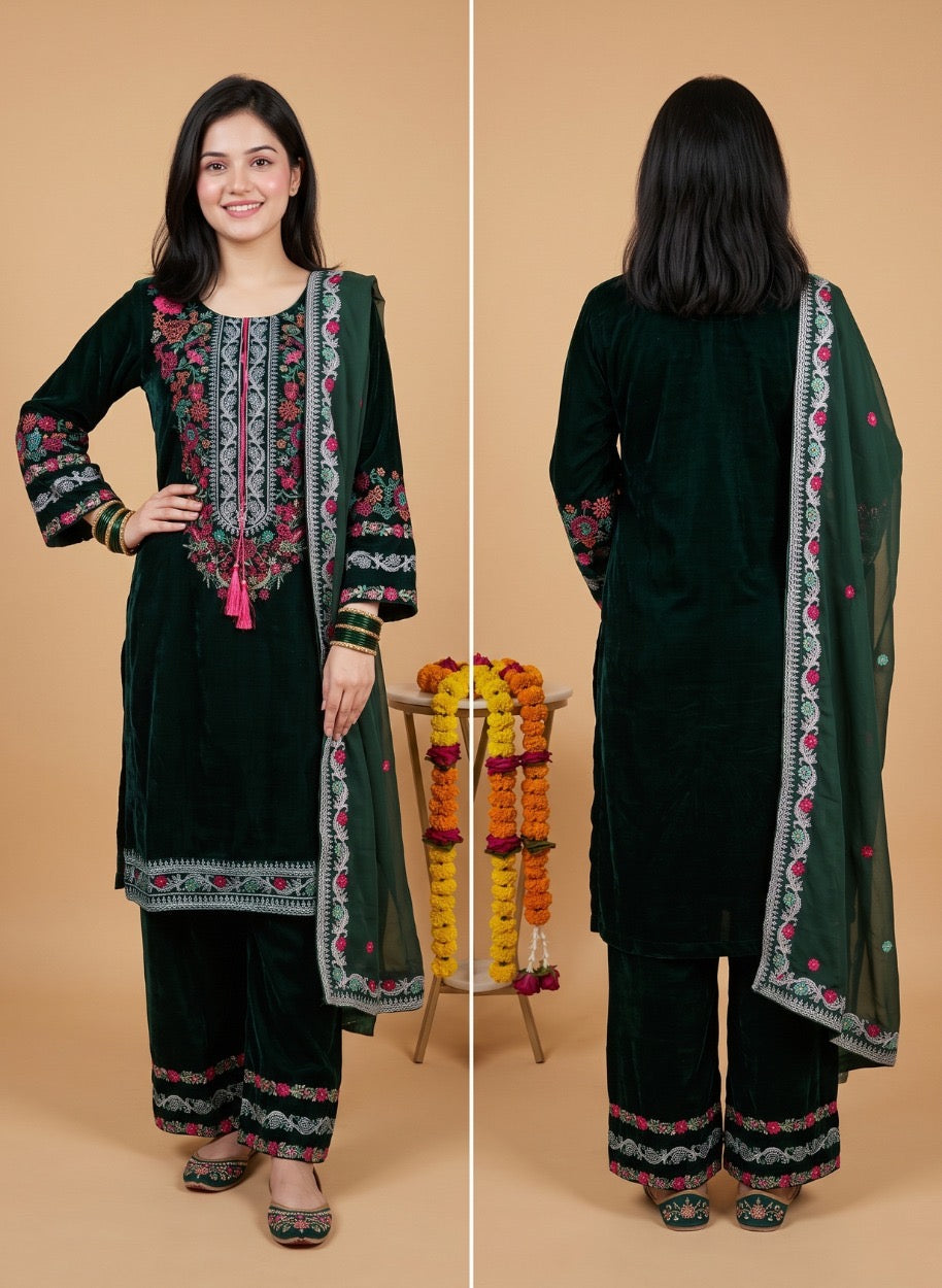 Mahveen Velvet Embroidered 3-Piece