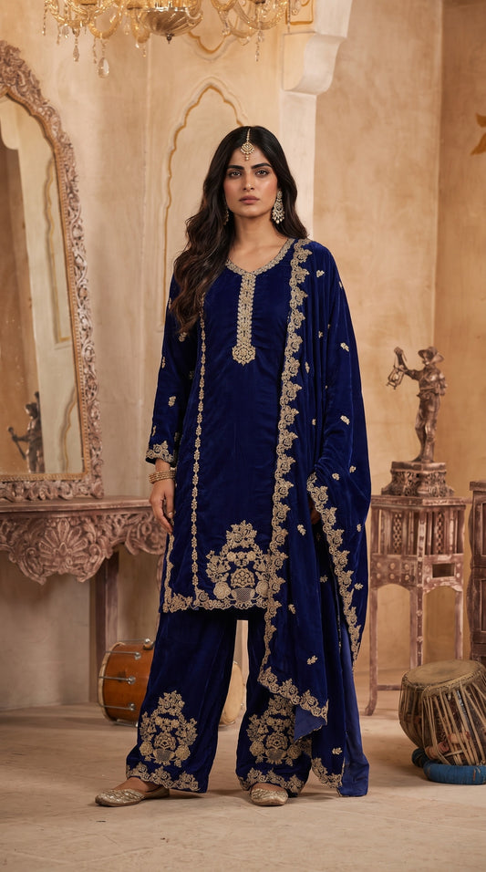 ✨ ROYAL STITCHED HANDMADE EMBRIODERED VELVET ELEGANCE—PEHNAVAA ✨