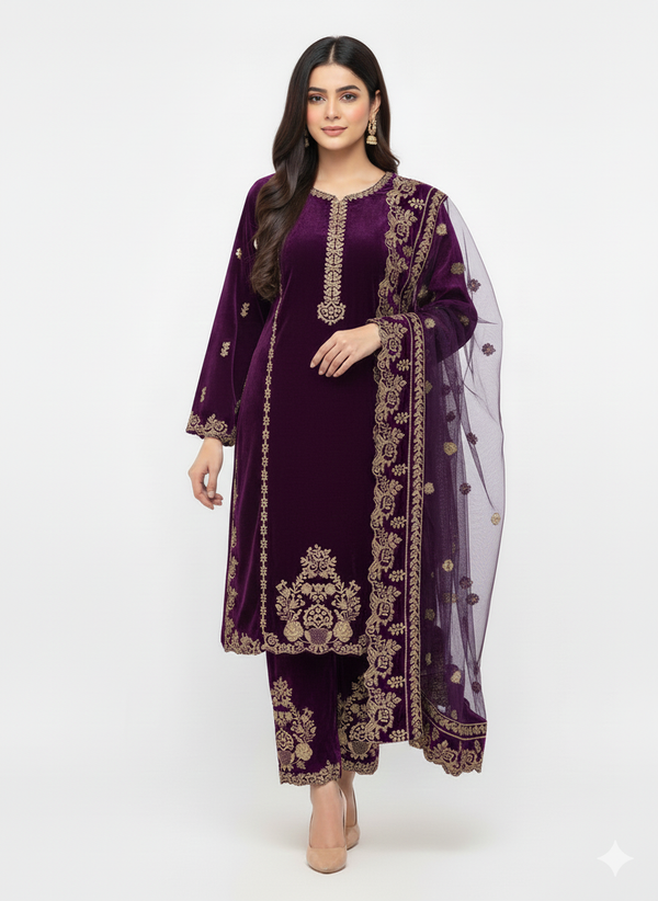 ELEGANT ROYALEMBROIDERED 3-PIECE SUIT