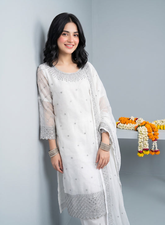 Chiffon Silver Tilla embroidered 3-Pcs