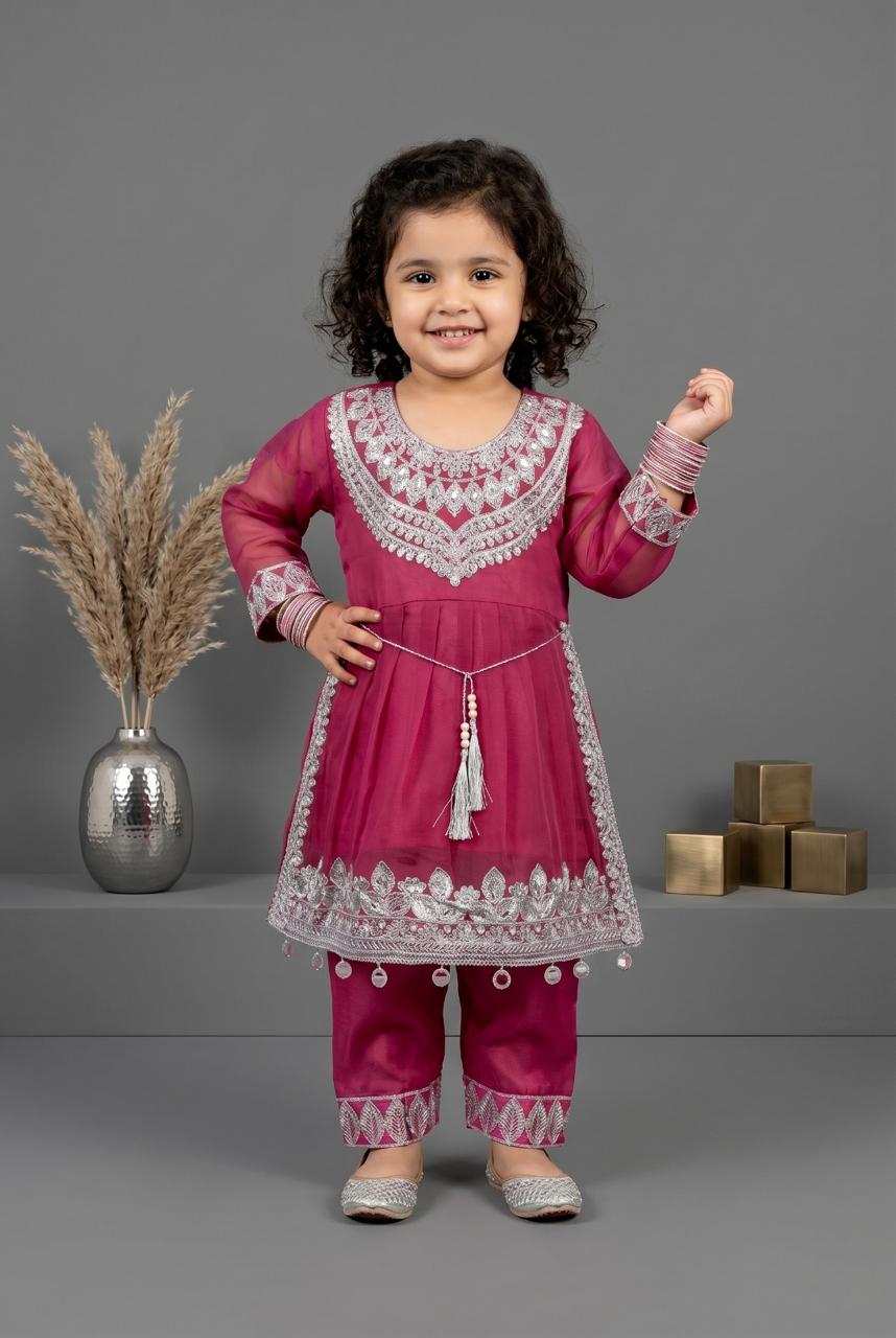 Kids Chiffon silver Embriodery Style Suit