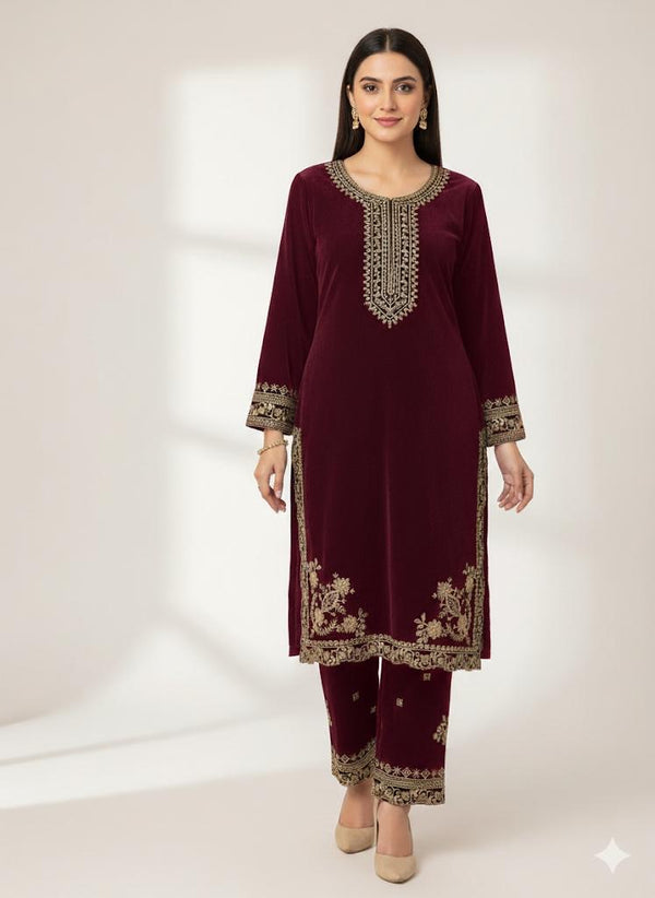 PREMIUM VELVET STUFF STITCHED 2PC DRESSES(4 COLORS)