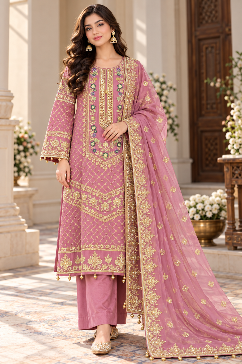 Heavy embroidered Organza 3-Pcs