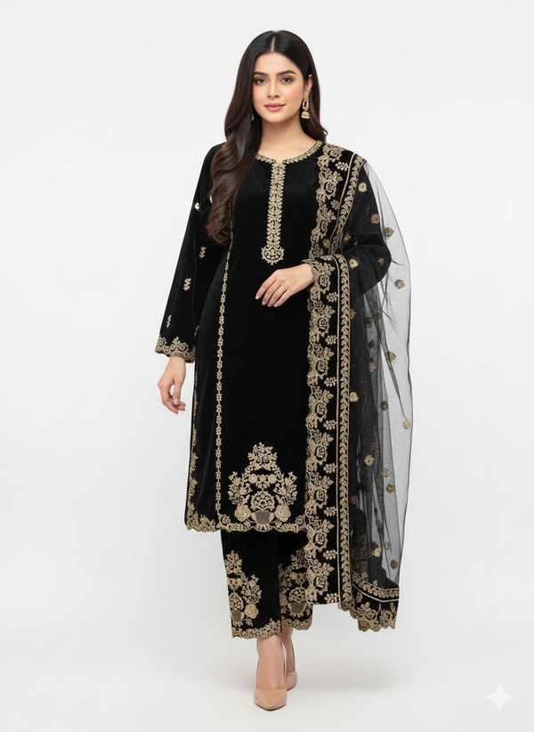 ELEGANT ROYALEMBROIDERED 3-PIECE SUIT