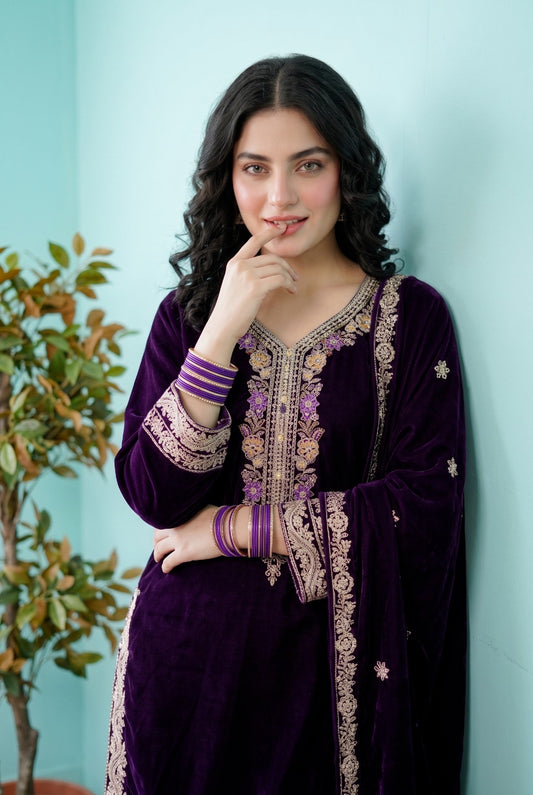 ✨ ROYAL HANDMADE EMBRIODERED VELVET ELEGANCE—PEHNAVAA ✨