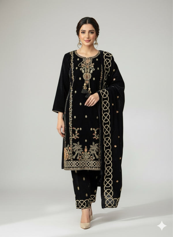 ROYAL VELVET 3-PIECE WINTER ENSEMBLE WITH VELVET SHWAL