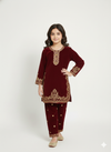 ROYAL MAROON VELVET EMBROIDERED 2-PIECE SUIT FOR GIRLS – WINTER FESTIVE COLLECTION