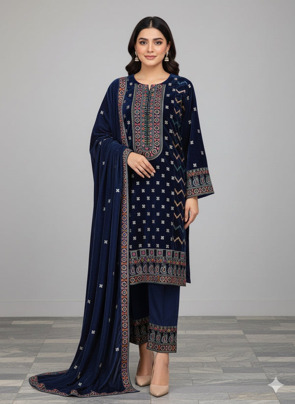 LUXURY BLACK VELVET EMBROIDERED 3-PIECE SUIT – WINTER FESTIVE COLLECTION