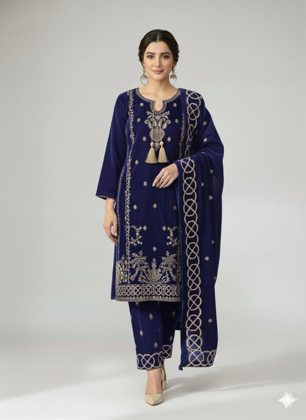 ROYAL VELVET 3-PIECE WINTER ENSEMBLE WITH VELVET SHWAL