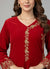 Luxury Red Velvet Embroidered 2-Piece Suit – Elegance Refined for Your Winter Festive Moments