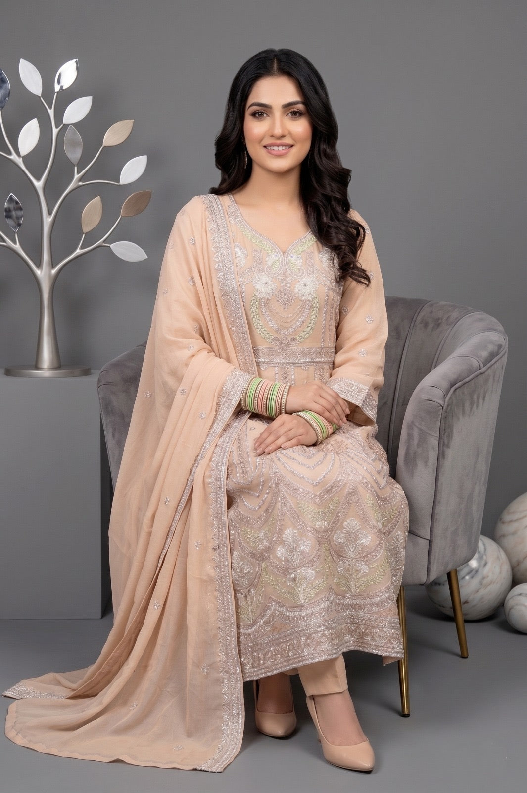 Emaan Adeel Eshaal Chiffon Collection (ESH-08) | Luxury Embroidered Pishwas Maxi | Pehnavaa Store