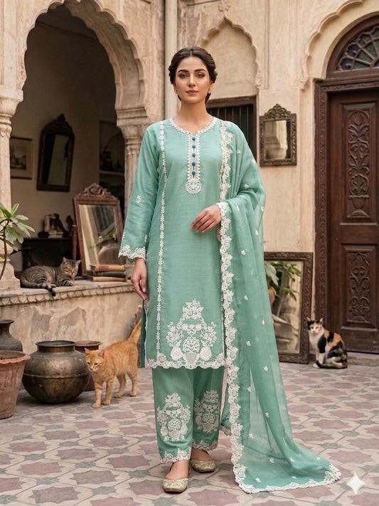 Women's Cotton 3-Piece Suit – Luxury Embroidered Festive Wear