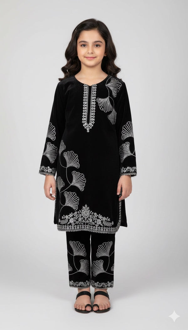 WINTER FESTIVE VELVET EMBROIDERED OUTFIT FOR GIRLS – WHOLESALE ONLY