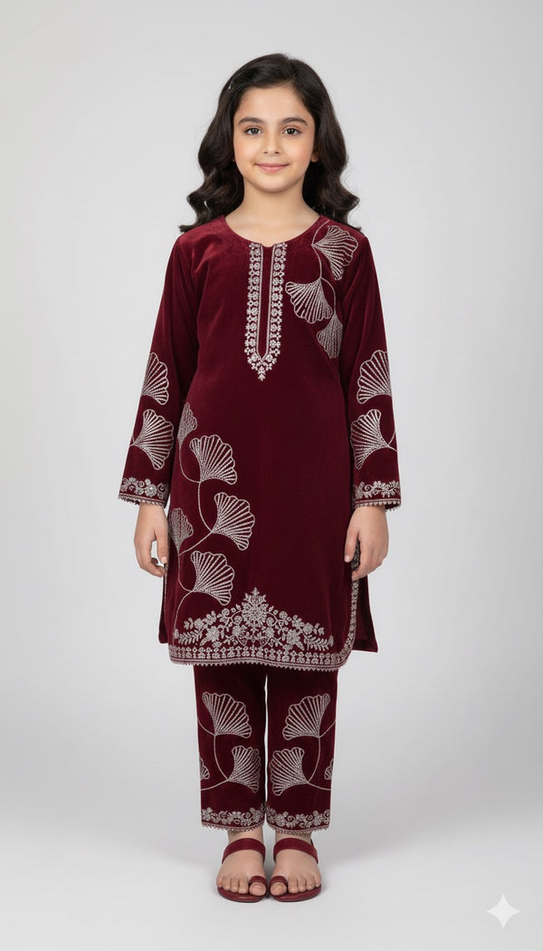 WINTER FESTIVE VELVET EMBROIDERED OUTFIT FOR GIRLS – WHOLESALE ONLY