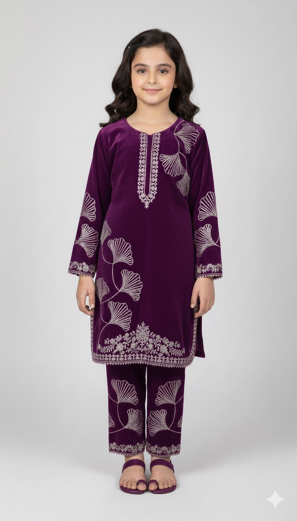 WINTER FESTIVE VELVET EMBROIDERED OUTFIT FOR GIRLS – WHOLESALE ONLY