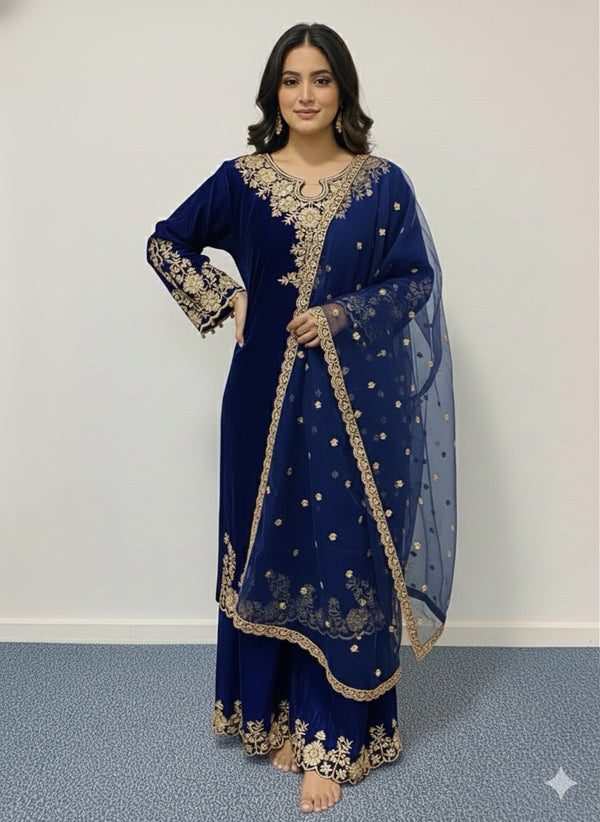 LUXURY VELVET EMBROIDERED 3-PIECE SUIT – PREMIUM WINTER FESTIVE COLLECTION