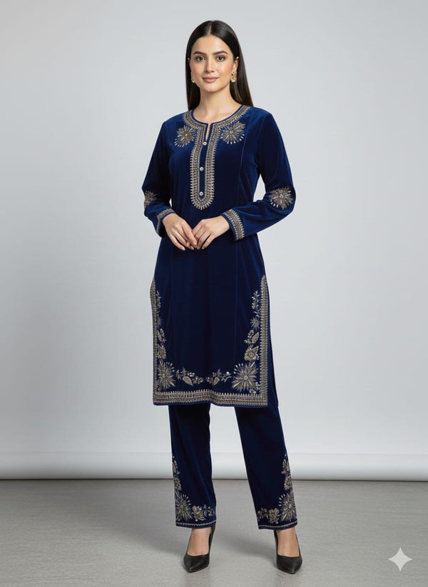 ELEGANT ROYAL BLUE EMBROIDERED 2-PIECE SUIT