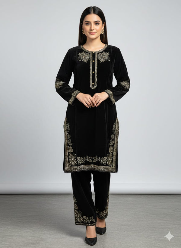 ELEGANT ROYAL BLUE EMBROIDERED 2-PIECE SUIT