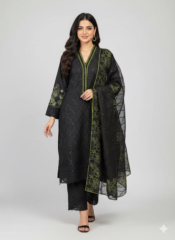 The Enigma Black 3-Piece Ensemble in Premium Cotton