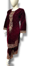 Luxury Velvet Maroon Embroidered 2-Piece Suit