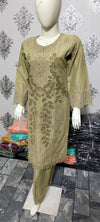 Ladies Beige Embroidered Cotton suit with a Floral Chiffon Dupata