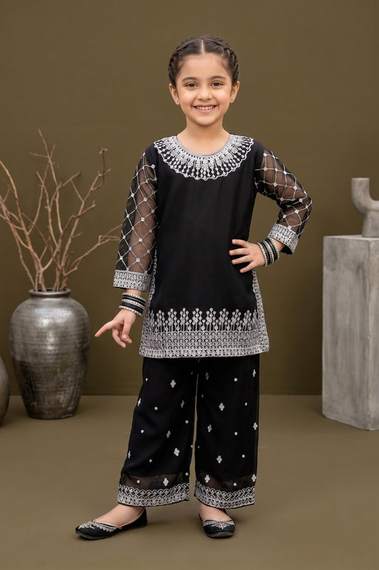 Pehnavaa Girls' Luxury Fancy Chiffon 2-Piece Suit – Embroidered Chiffon Sleeve Festive Collection