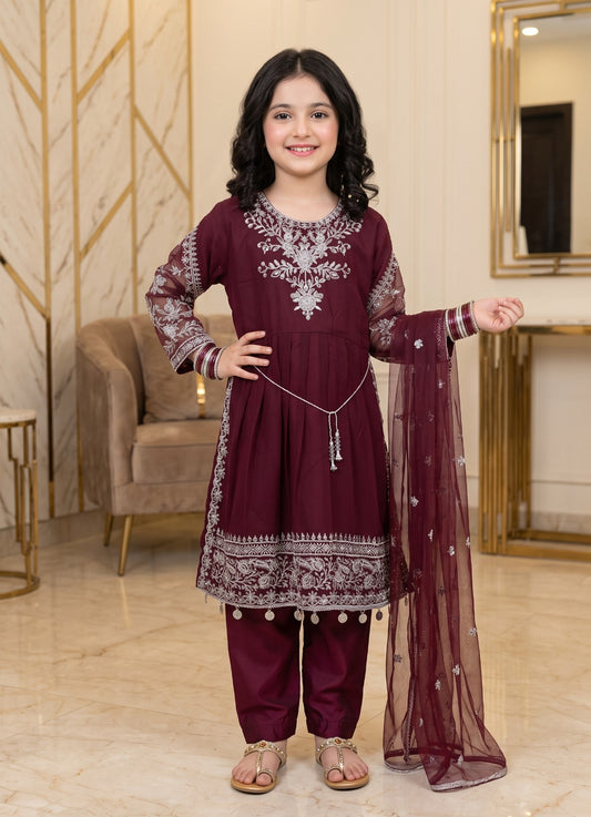Kids Chiffon Embroidered 3Pc Suit
