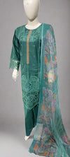 Teal colour Embroidered Ladies suit with a Floral Chiffon Dupata