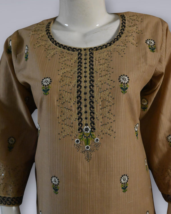 Classic Beige Charm – Cotton Embroidered 2PC Summer Suit