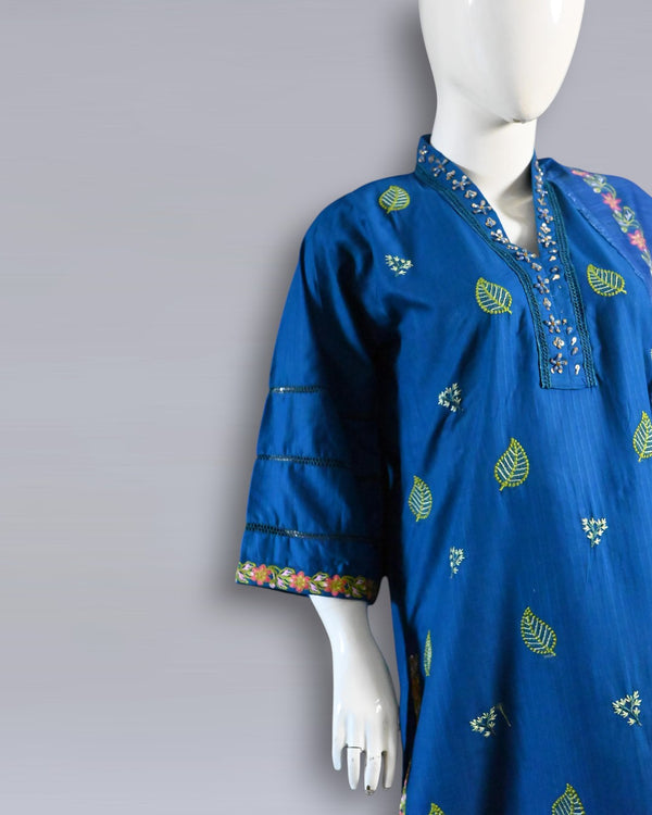 Blue Serenity – Cotton Embroidered 3PC Summer Suit