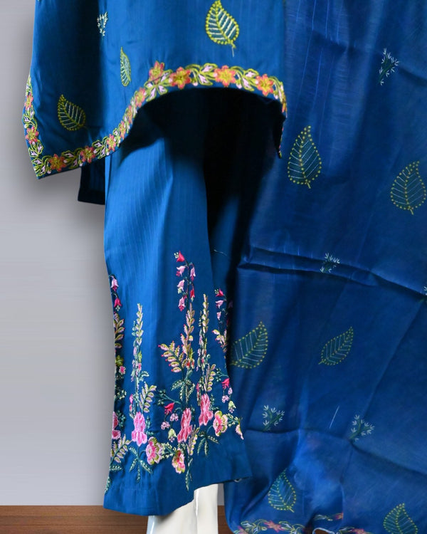 Blue Serenity – Cotton Embroidered 3PC Summer Suit