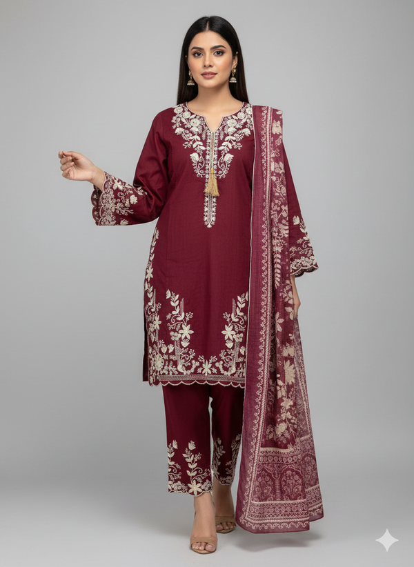 3PC WHITE FLORAL COTTON DRESS