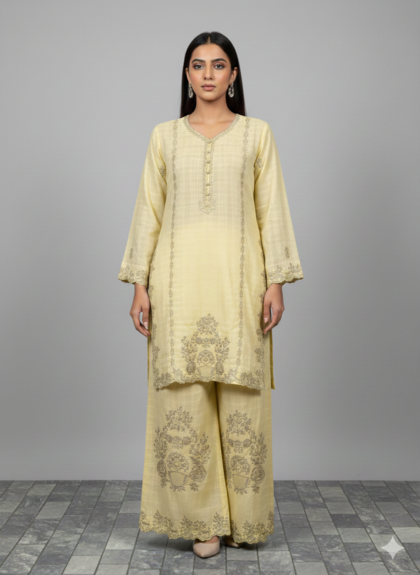 2PC WINTER COTTON EMBROIDERED DRESS
