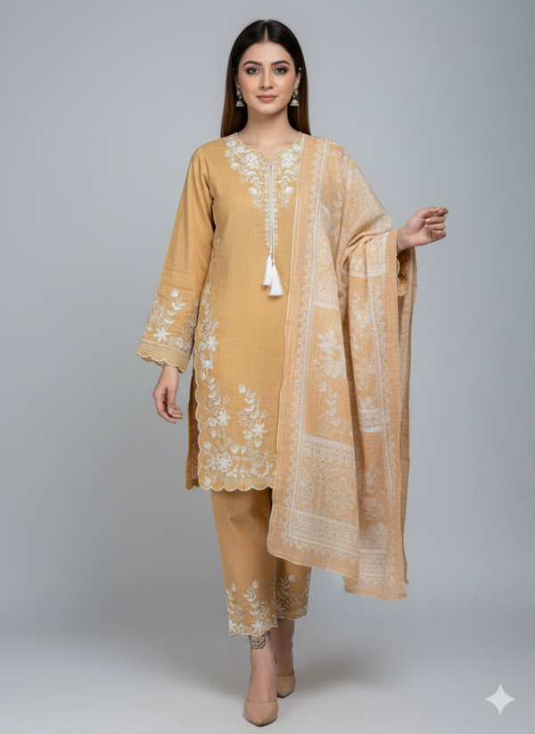 3PC WHITE FLORAL COTTON DRESS