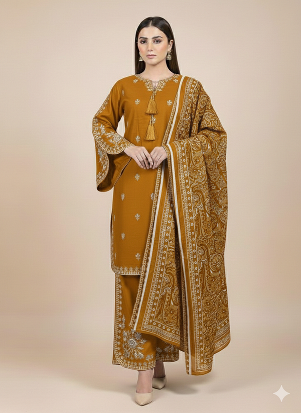 3PC TRADITIONAL OUTFIT WITH WHITE EMBROIDERY DRESS