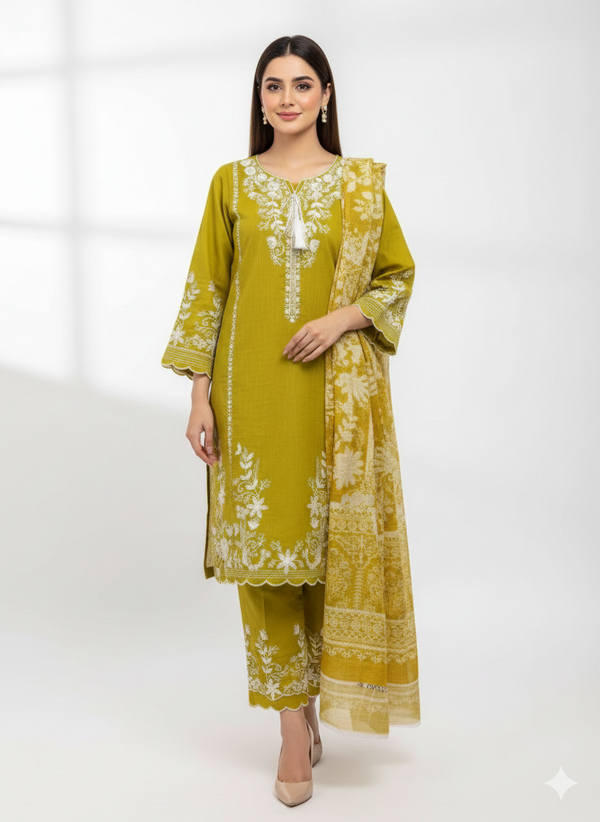 3PC WHITE FLORAL COTTON DRESS