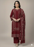 ELEGANT MAROON 3-PIECE EMBROIDERED SUIT