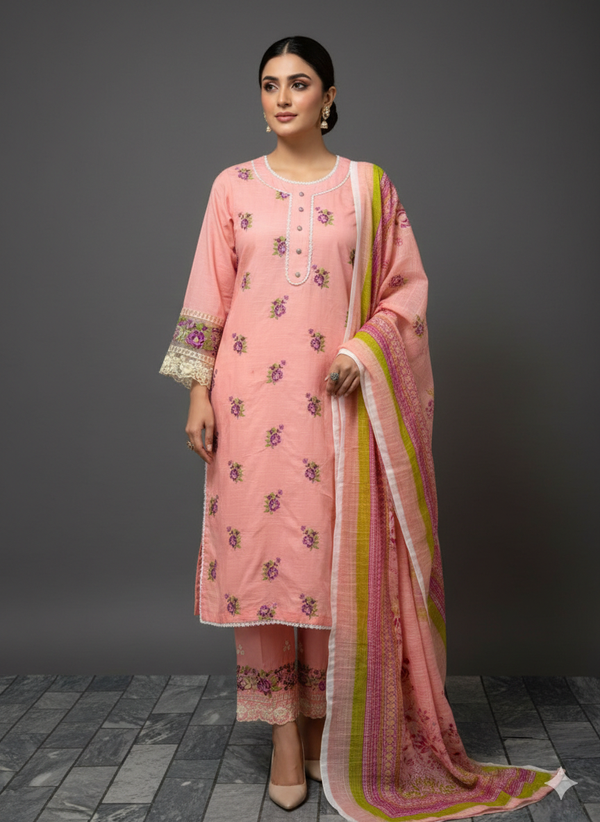 3-PIECE SUNFLOWER EMBROIDERED SUIT – ELEGANT & TIMELESS COLLECTION