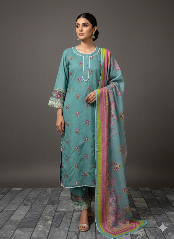 3-PIECE SUNFLOWER EMBROIDERED SUIT – ELEGANT & TIMELESS COLLECTION