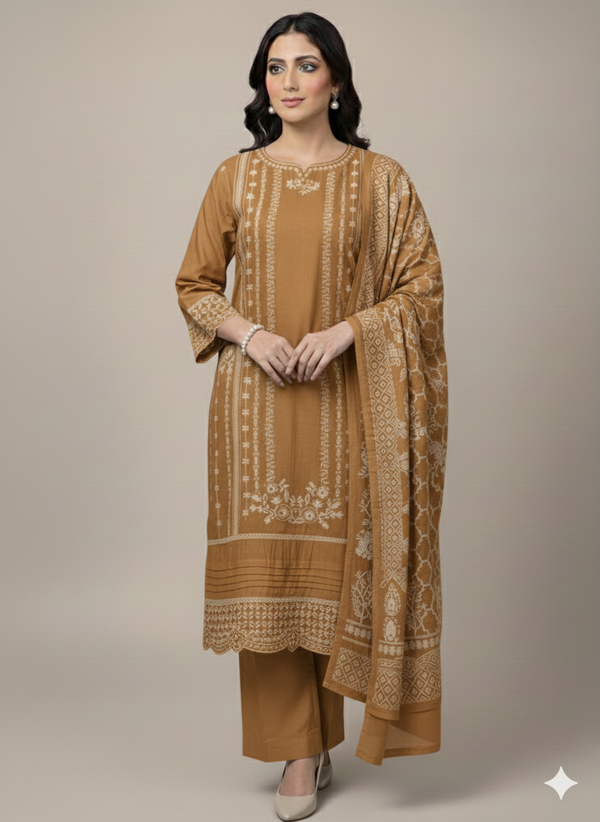 ELEGANT MAROON 3-PIECE EMBROIDERED SUIT