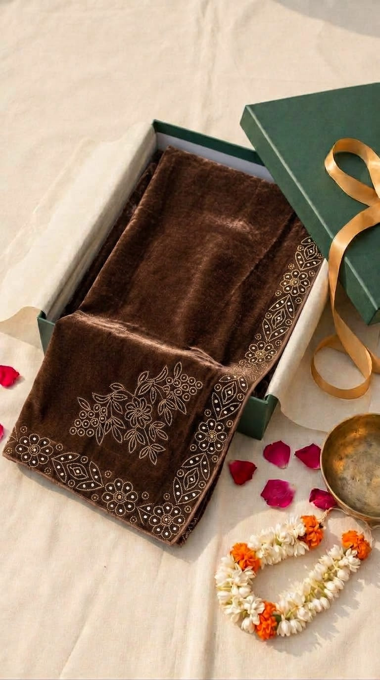 Ladies Golden Stone Work Velvet Shawl