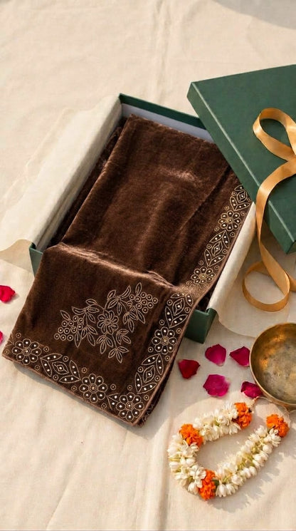 Ladies Golden Stone Work Velvet Shawl