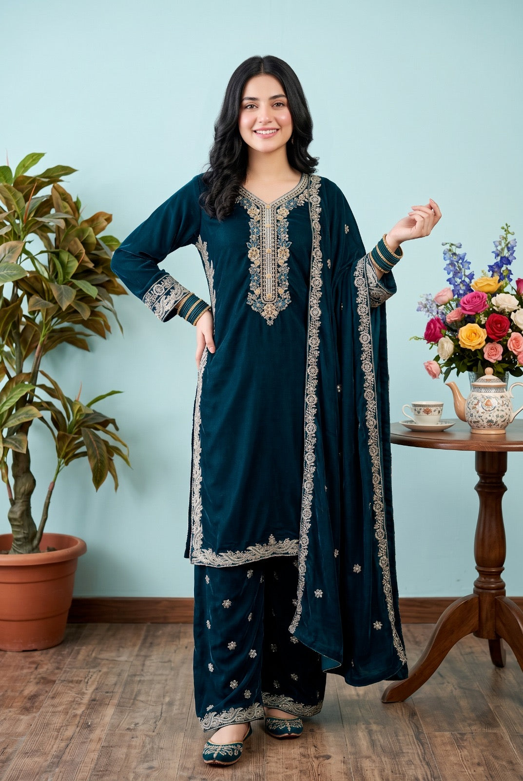 ✨ ROYAL HANDMADE EMBRIODERED VELVET ELEGANCE—PEHNAVAA ✨