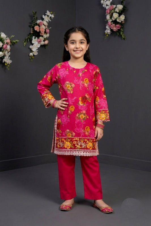 Girls print embroidered 2-pcs