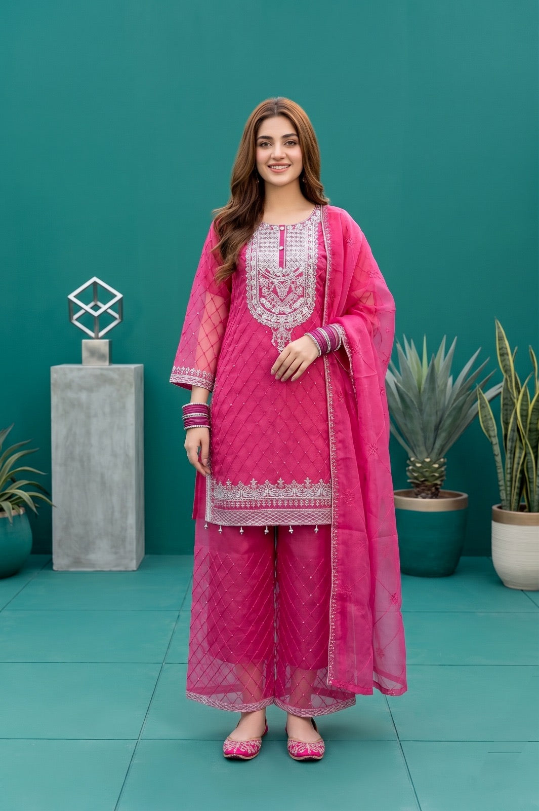Pehnavaa Premium Embroidered Organza 3PC Stitched Suit for Women