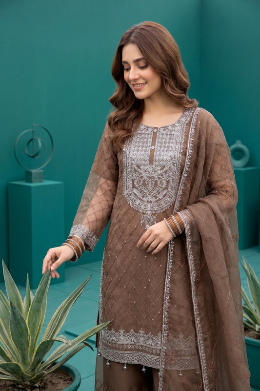 Pehnavaa Premium Embroidered Organza 3PC Stitched Suit for Women