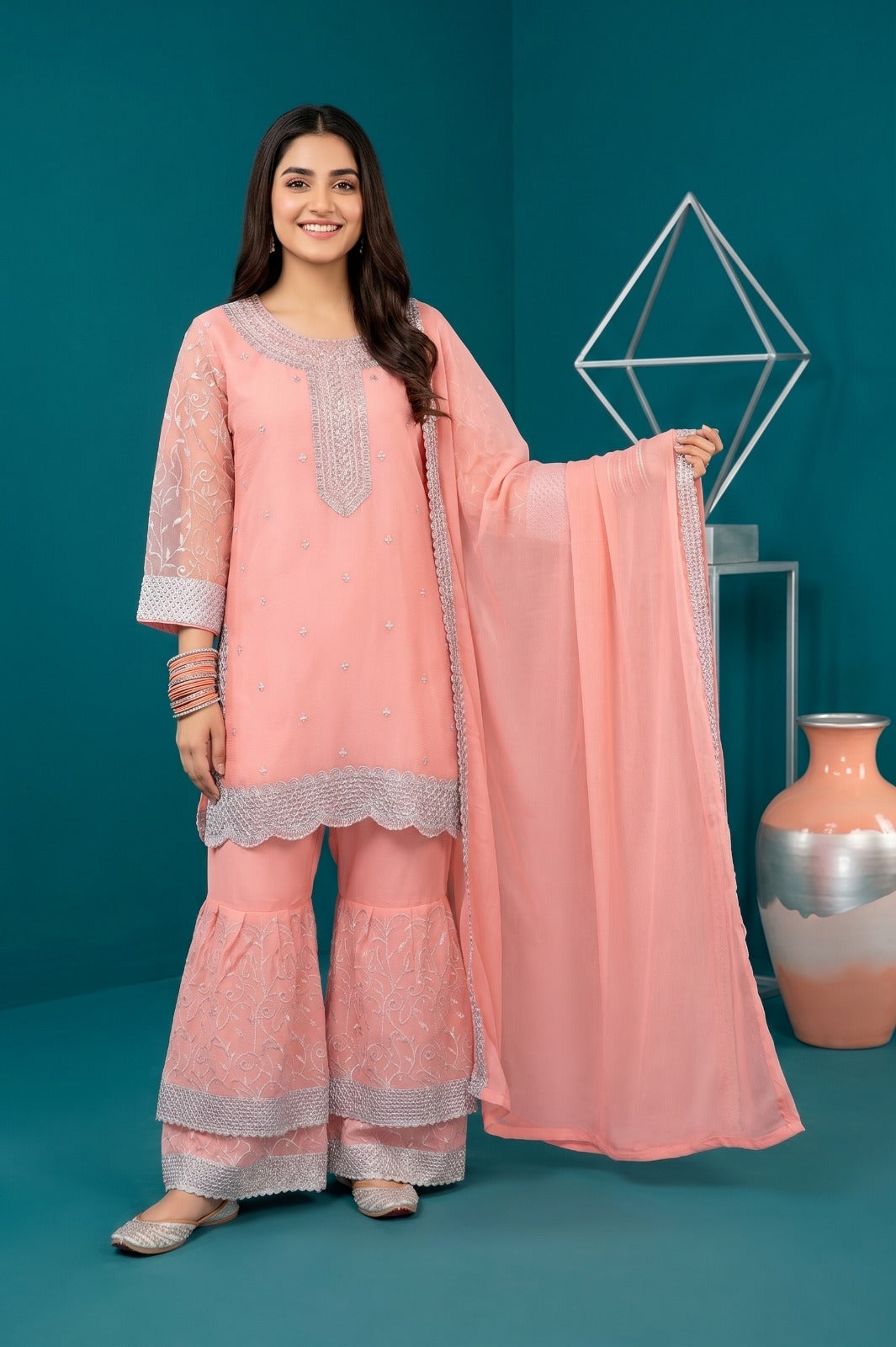 Premium Crinkle Chiffon 3-Pcs Stitched Dress