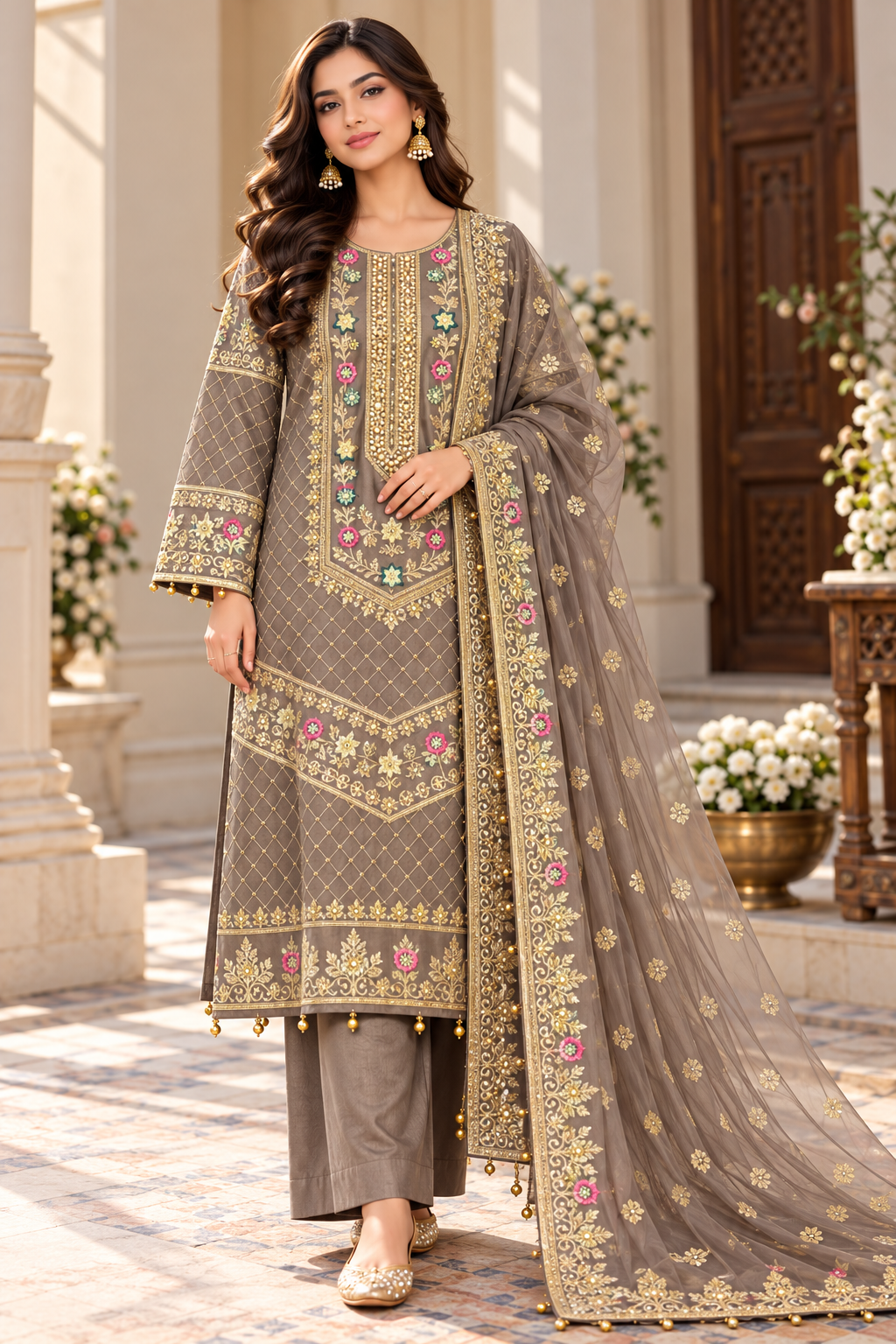 Heavy embroidered Organza 3-Pcs